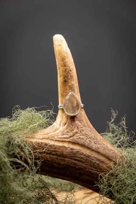 Rare Libyan Desert Glass Ring, Sterling Silver Crystal Ring, High Grade Yellow Tektite Gem Stone Jewellery, One of a Kind Size N