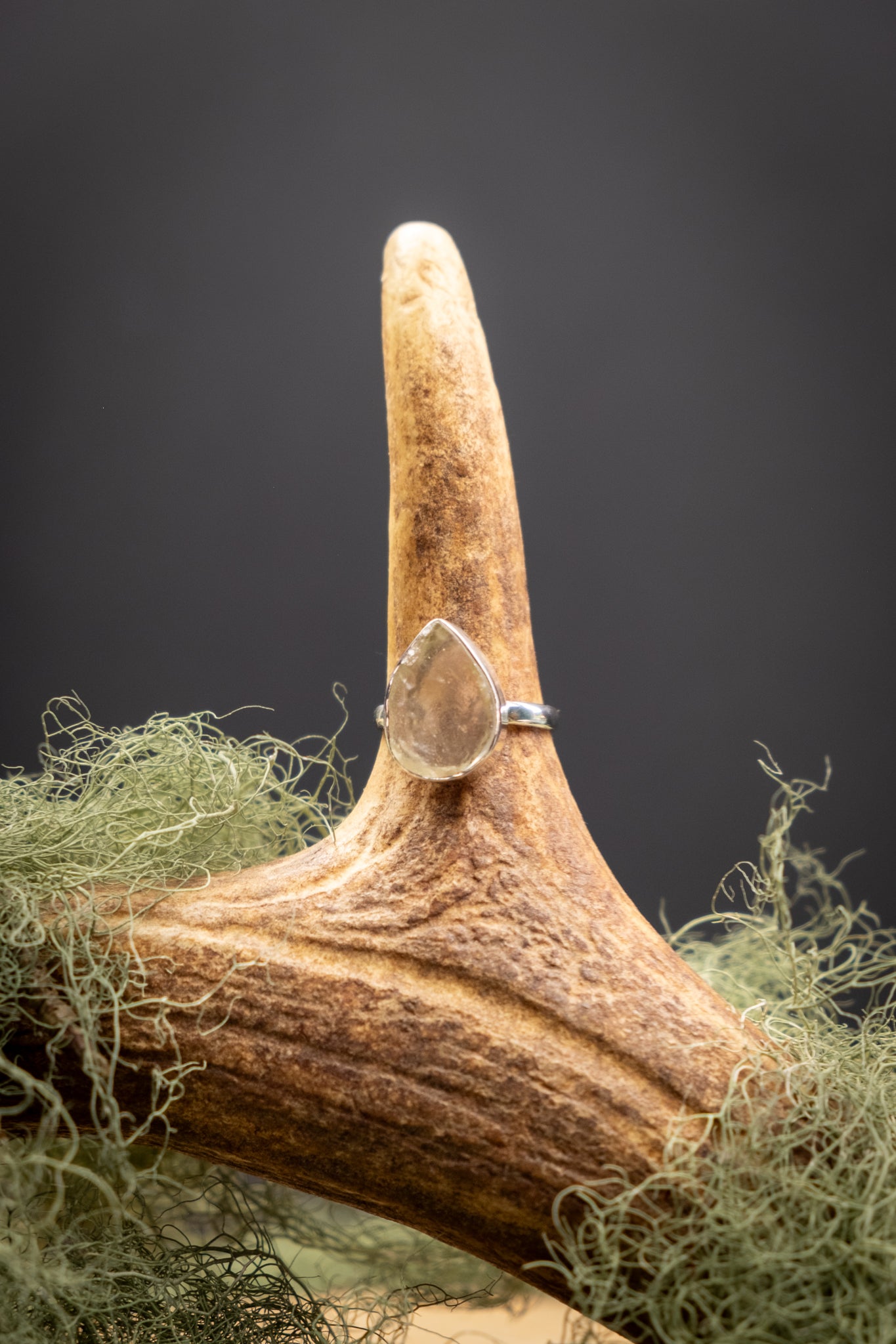 Rare Libyan Desert Glass Ring, Sterling Silver Crystal Ring, High Grade Yellow Tektite Gem Stone Jewellery, One of a Kind Size N