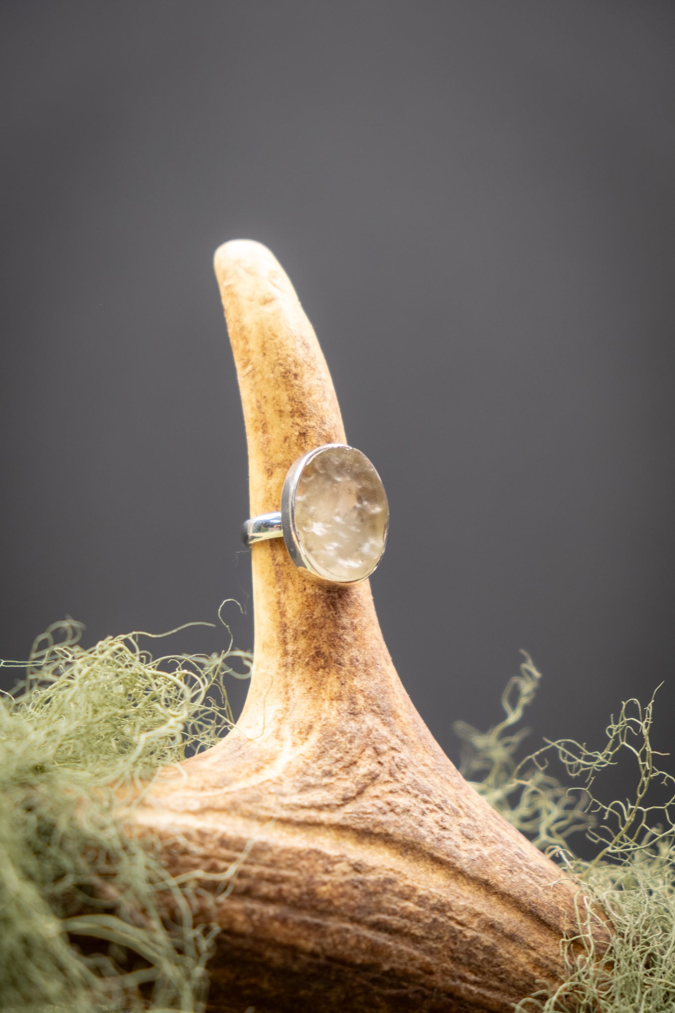 Rare Libyan Desert Glass Ring, Sterling Silver Crystal Ring, High Grade Yellow Tektite Gem Stone Jewellery, One of a Kind Size L