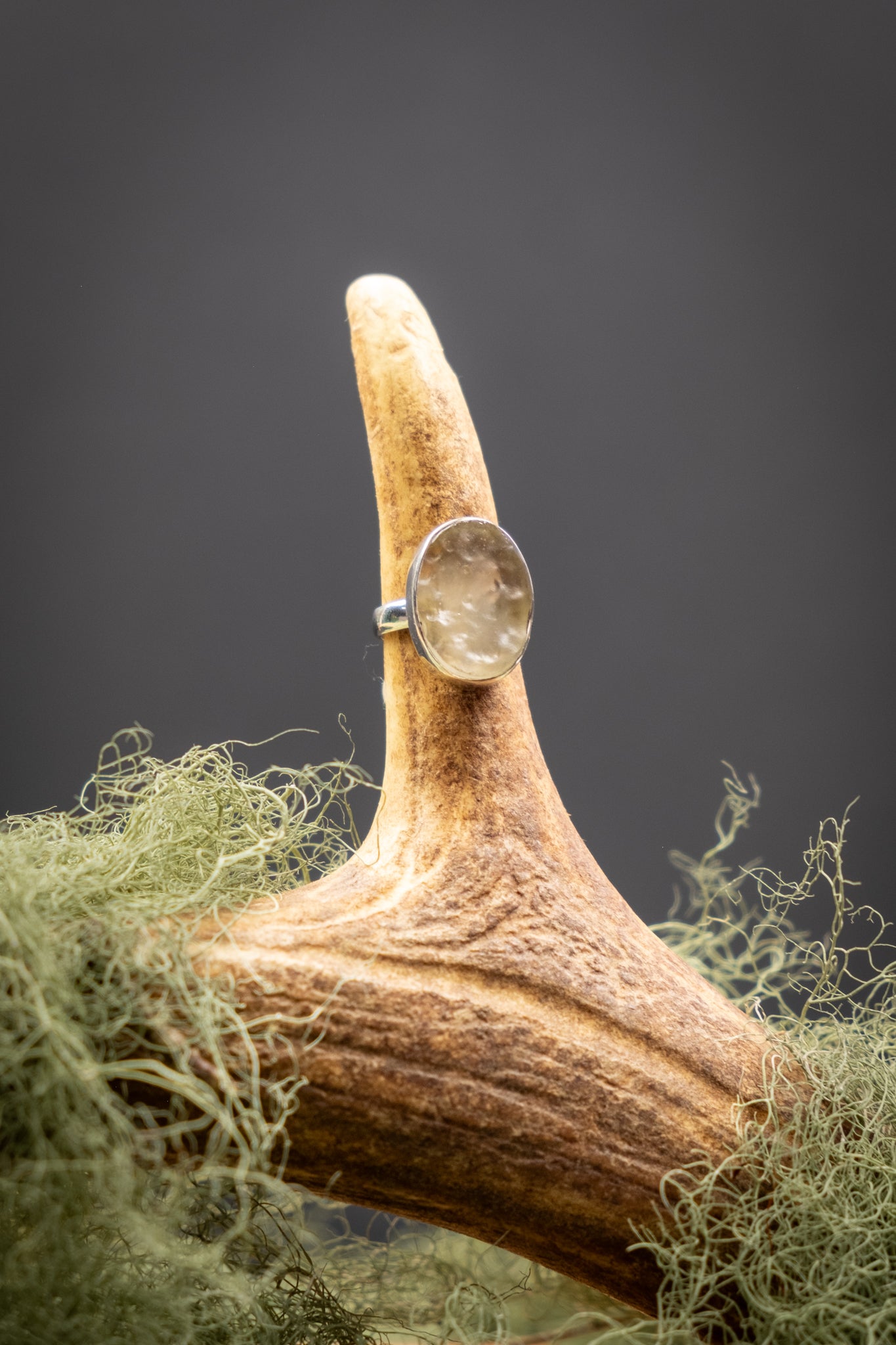 Rare Libyan Desert Glass Ring, Sterling Silver Crystal Ring, High Grade Yellow Tektite Gem Stone Jewellery, One of a Kind Size L