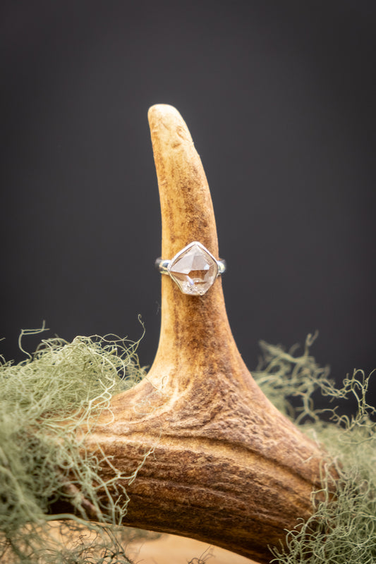 Herkimer Diamond Ring, Sterling Silver Gemstone Ring, Statement Crystal Ring for Clarity and High Vibration Energy