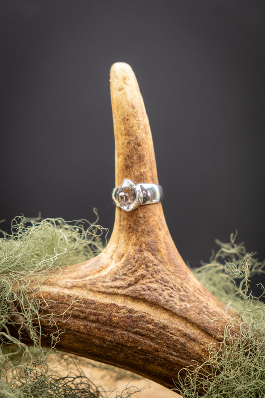 Herkimer Diamond Ring, Sterling Silver Statement Ring, Double Crystal Gemstone for Clarity and Spiritual Alignment