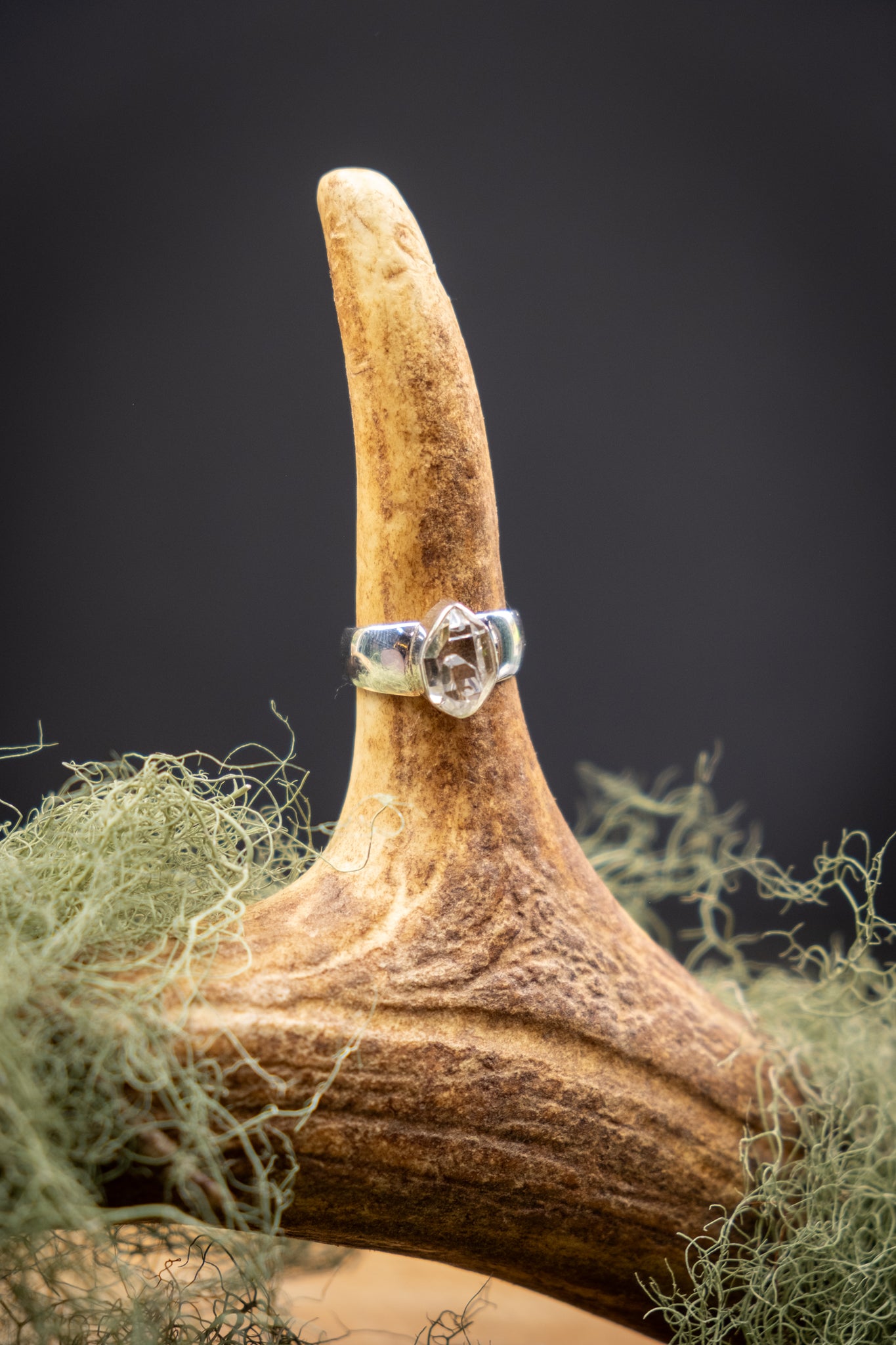 Herkimer Diamond Ring, Sterling Silver Statement Ring, Double Crystal Gemstone for Clarity and Spiritual Alignment