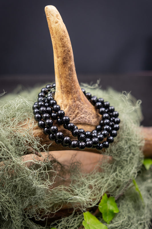 Black Tourmaline Crystal Bracelet 6mm, Grounding Protection Stone for Balance, Strength and Energy Shielding