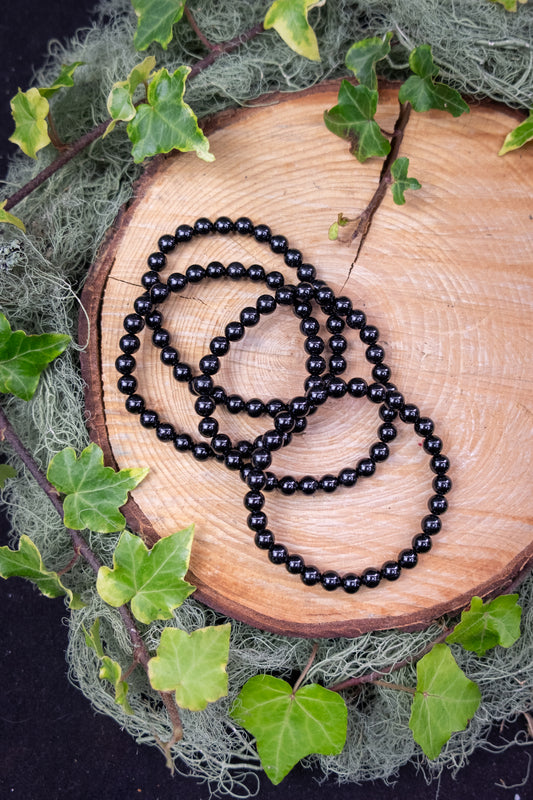 Black Tourmaline Crystal Bracelet 6mm, Grounding Protection Stone for Balance, Strength and Energy Shielding
