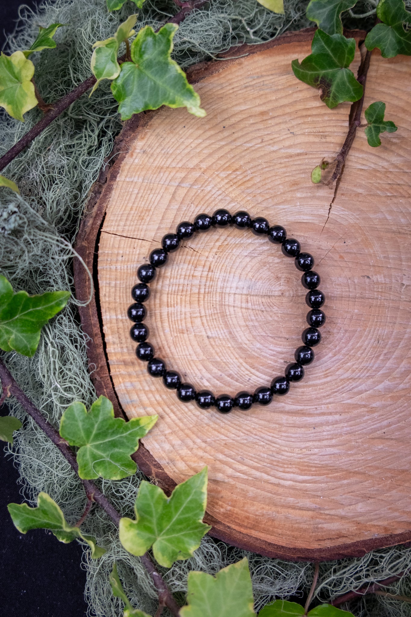 Black Tourmaline Crystal Bracelet 6mm, Grounding Protection Stone for Balance, Strength and Energy Shielding