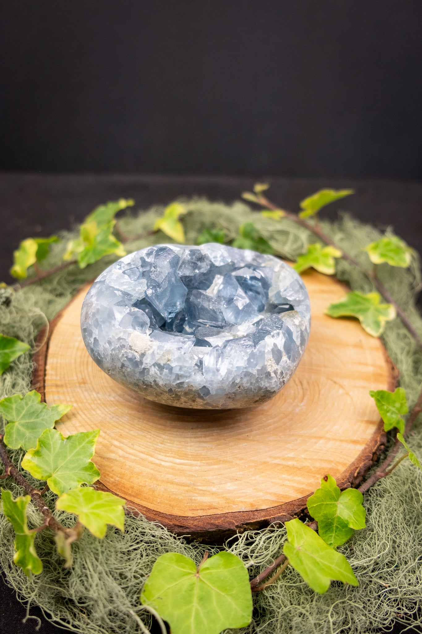 High Grade Celestite Heart Crystal, Polished Gemstone Heart with Raw Geode Centre for Calm, Clarity and Angelic Energy