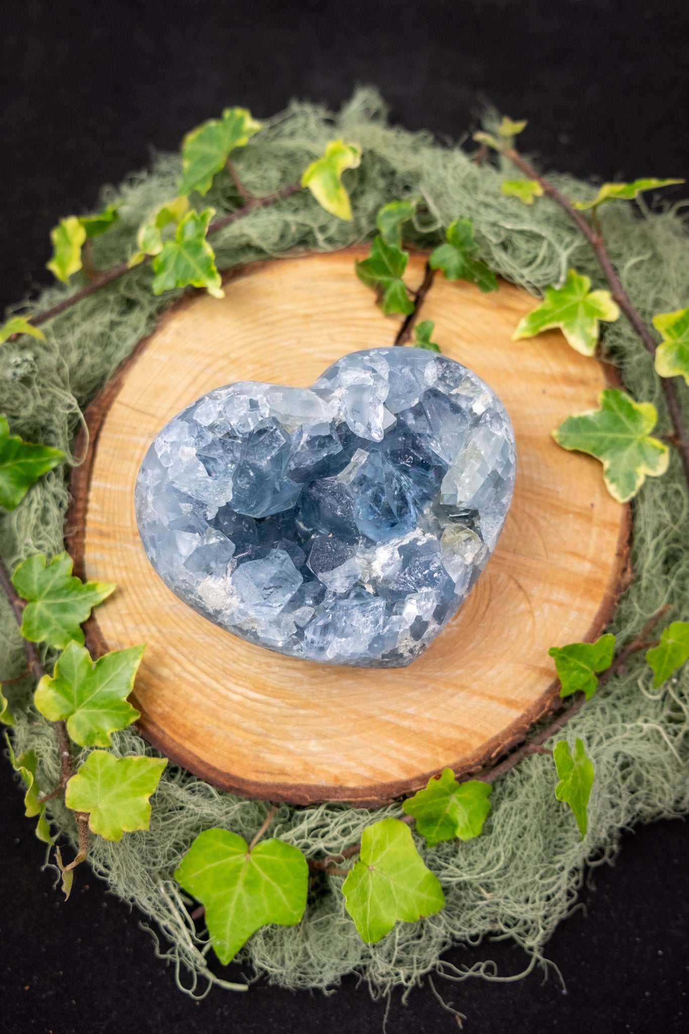 High Grade Celestite Heart Crystal, Polished Gemstone Heart with Raw Geode Centre for Calm, Clarity and Angelic Energy