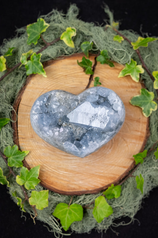 Celestite Heart Geode Crystal, High Grade Celestine Stone, Sparkling Blue Gem for Calm, Clarity and Angelic Connection