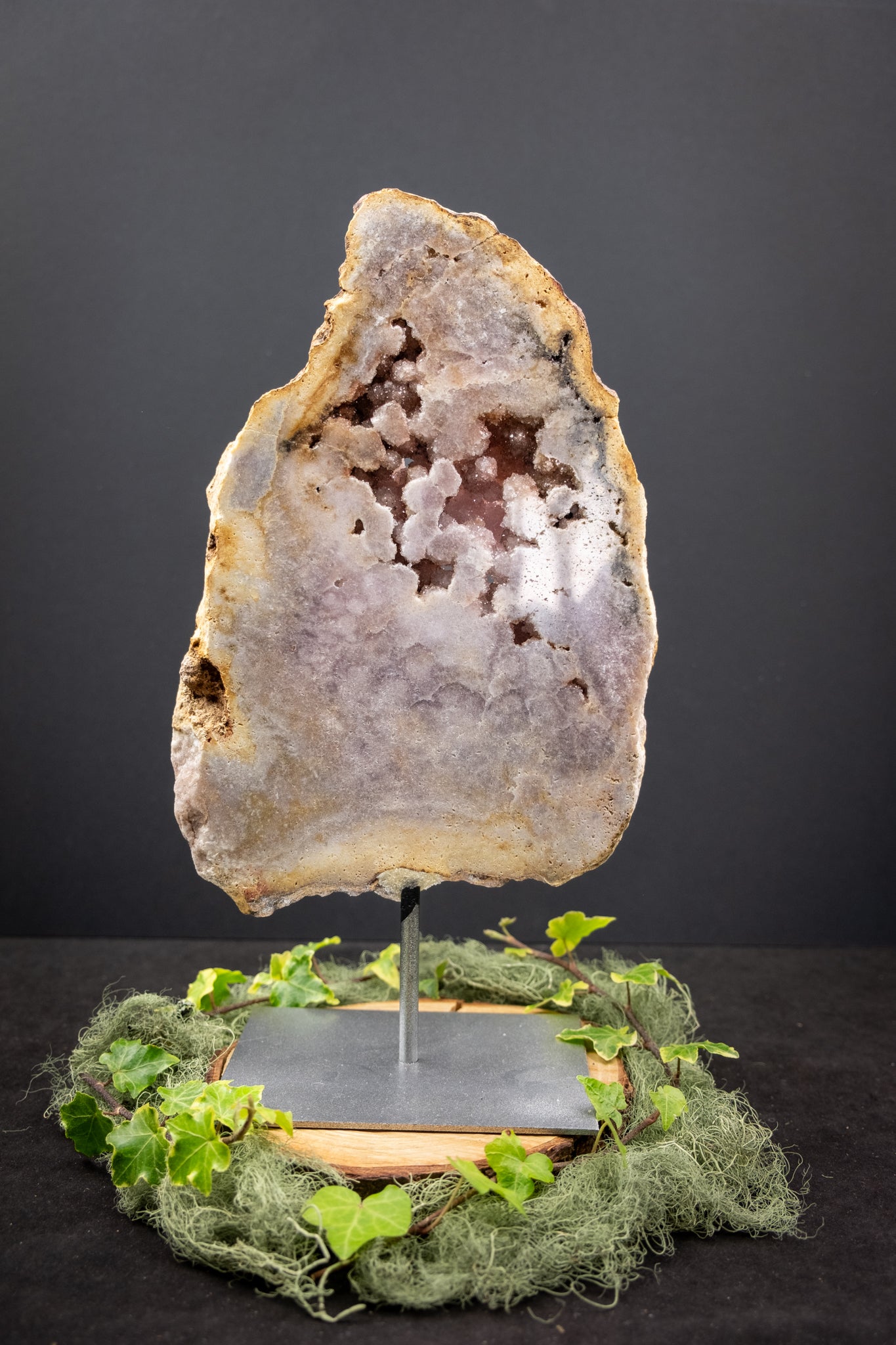 High Grade Pink Amethyst Freeform Slice on Stand, Rare Crystal Slice, Drusy Gemstone Display, Statement Home Decor Crystal