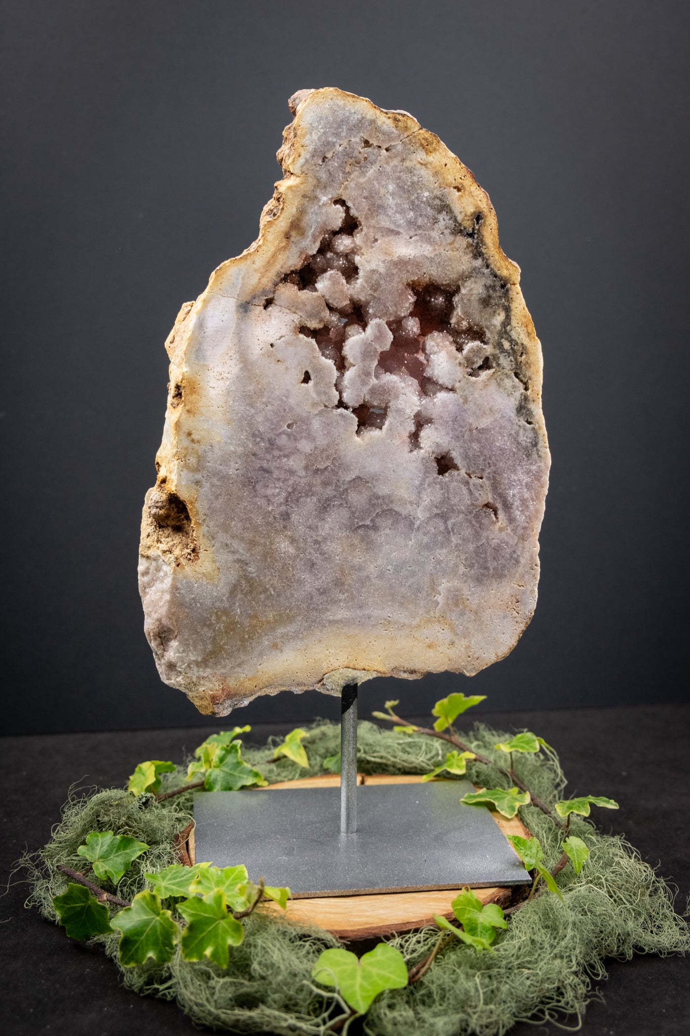 High Grade Pink Amethyst Freeform Slice on Stand, Rare Crystal Slice, Drusy Gemstone Display, Statement Home Decor Crystal