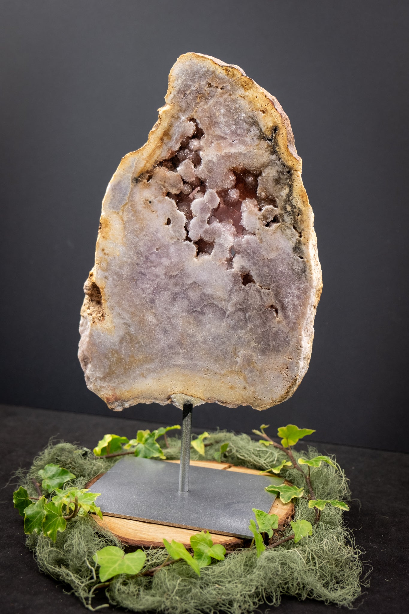 High Grade Pink Amethyst Freeform Slice on Stand, Rare Crystal Slice, Drusy Gemstone Display, Statement Home Decor Crystal