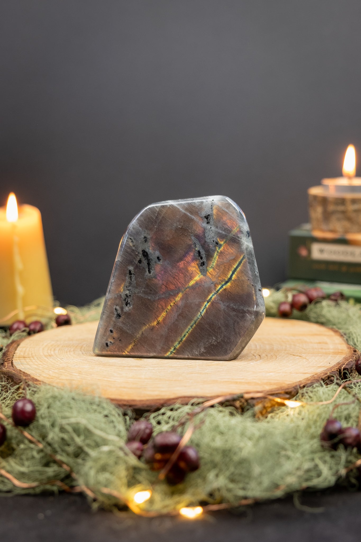 High Grade Sunset Labradorite Polished Stone, Rare Pink Purple Gold Flash, Madagascan Gem for Intuition and Light