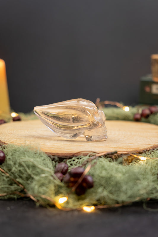 Smokey Lemurian Quartz Traveller Skull, High Grade Crystal Skull with Clarity and Rainbows, Rare Smokey Lemurian Stone Carving