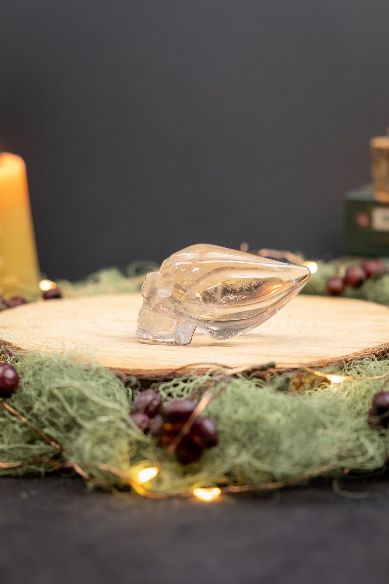 Smokey Lemurian Quartz Traveller Skull, High Grade Crystal Skull with Clarity and Rainbows, Rare Smokey Lemurian Stone Carving