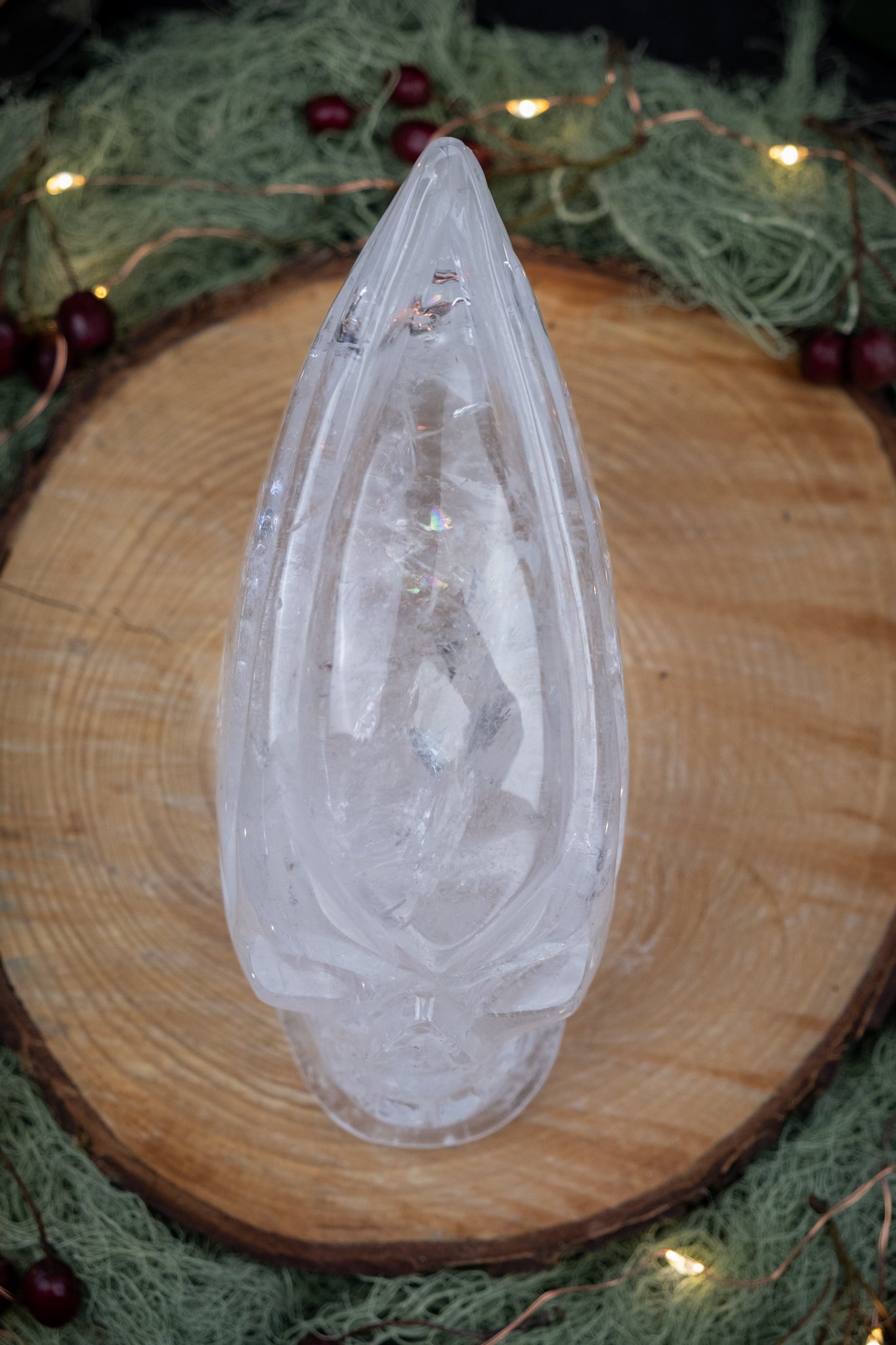 High Grade Lemurian Quartz Traveller Skull, Rainbow Filled Clear Stone Carving, One of a Kind Lemurian Gem