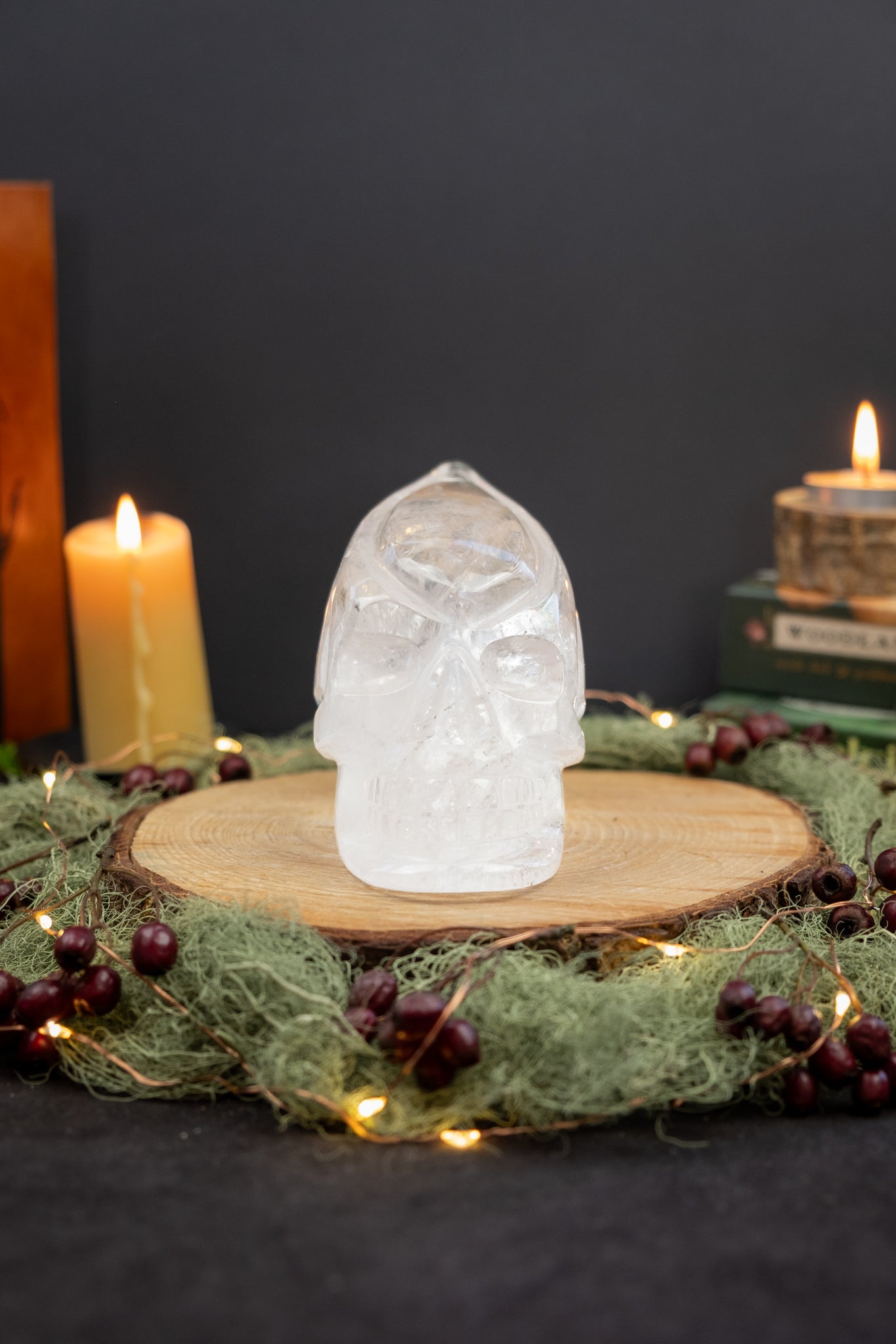 High Grade Lemurian Quartz Traveller Skull, Rainbow Filled Clear Stone Carving, One of a Kind Lemurian Gem