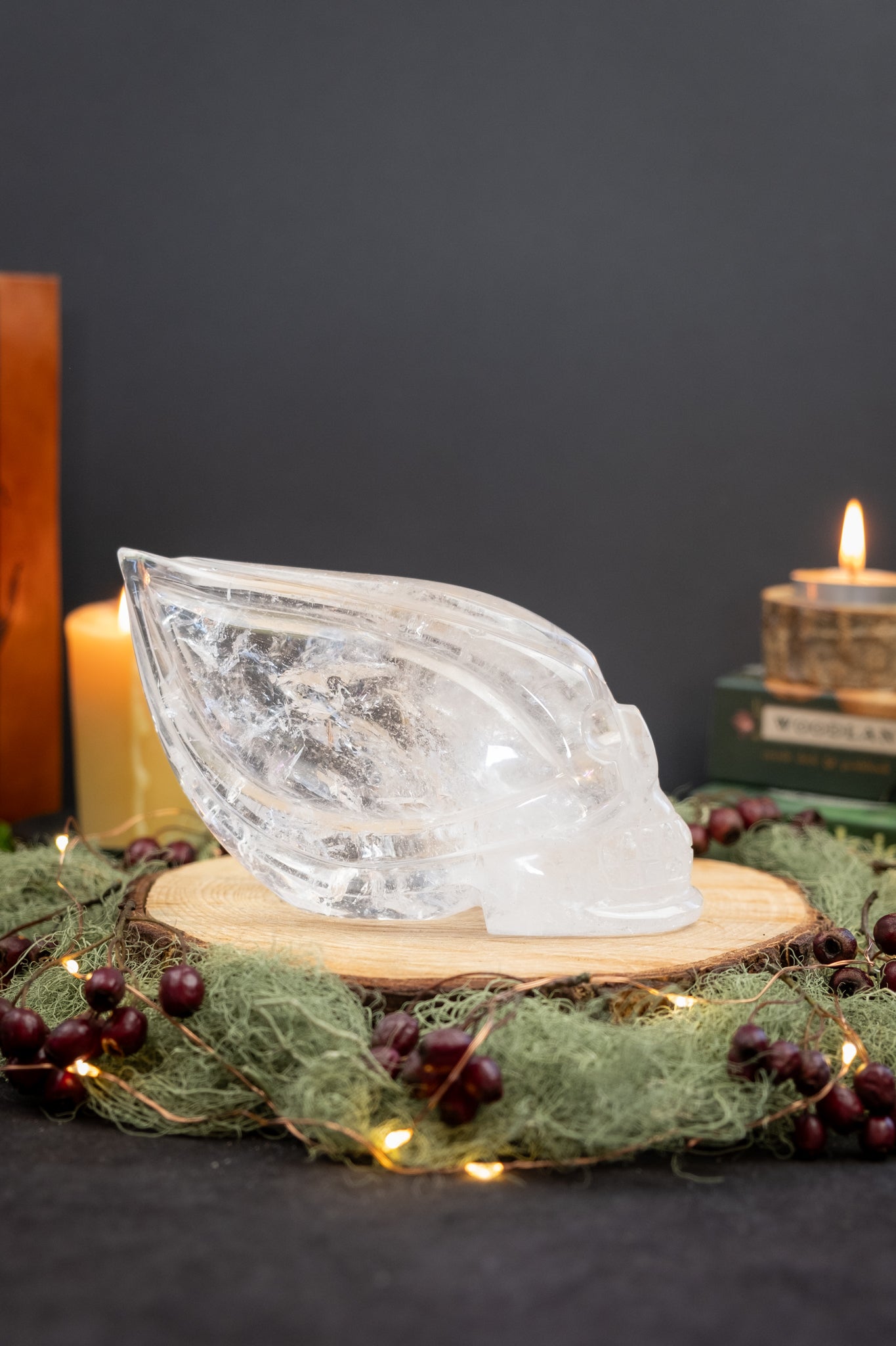 High Grade Lemurian Quartz Traveller Skull, Rainbow Filled Clear Stone Carving, One of a Kind Lemurian Gem