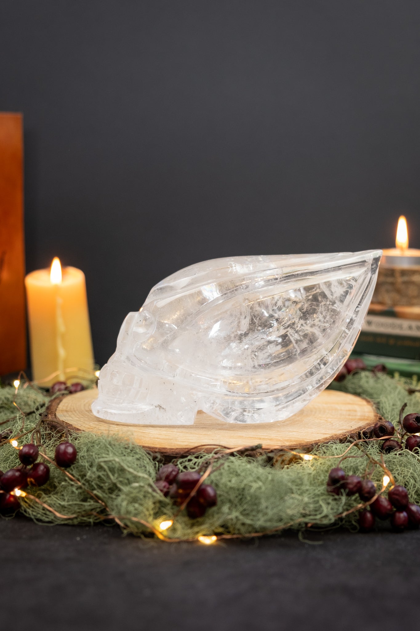 High Grade Lemurian Quartz Traveller Skull, Rainbow Filled Clear Stone Carving, One of a Kind Lemurian Gem