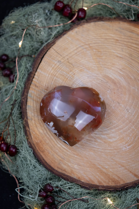 Flower Agate Heart, High Grade Polished Gemstone, Emotional Growth Stone, Calming Feminine Energy Crystal