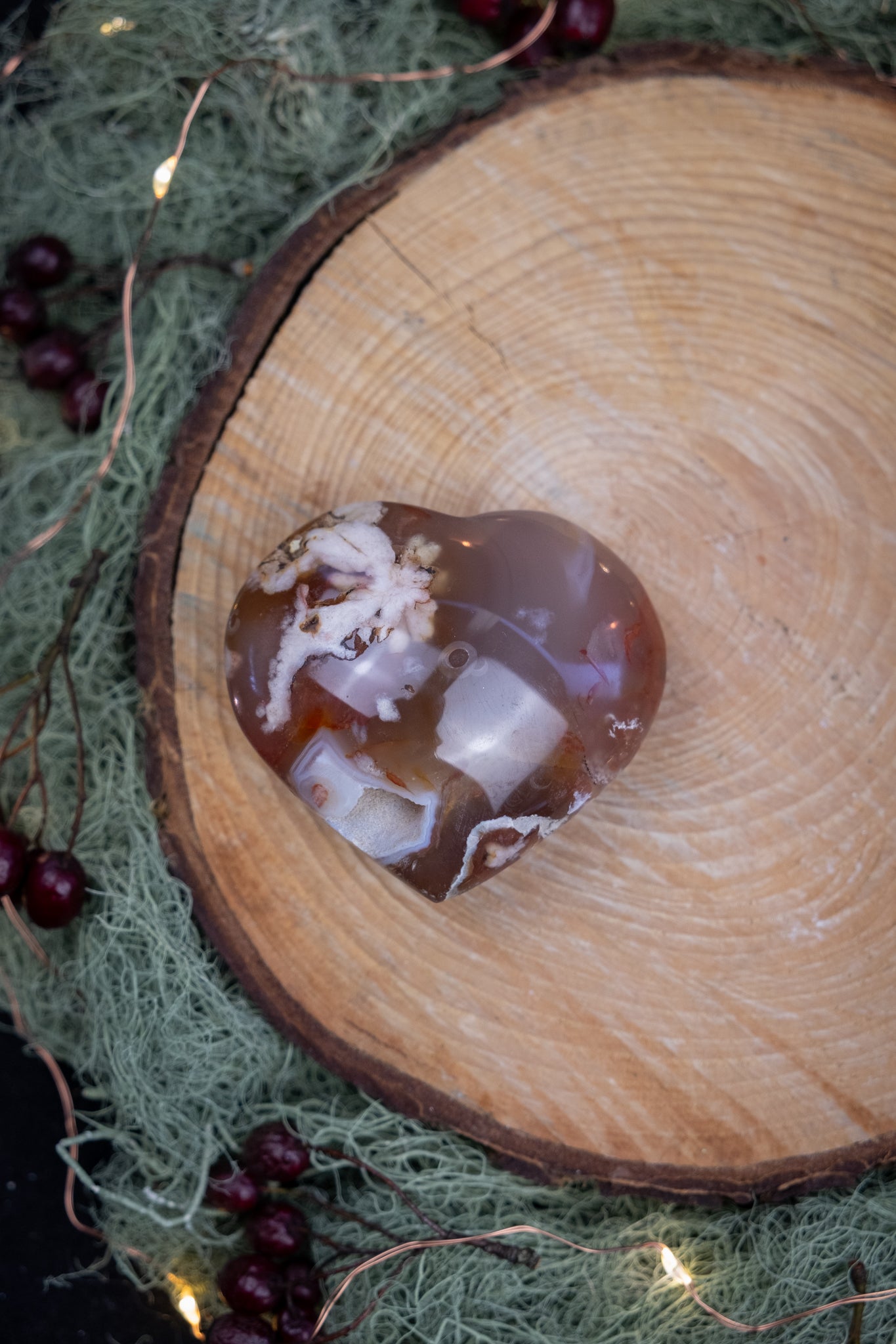 Flower Agate Heart, High Grade Polished Gemstone, Emotional Growth Stone, Calming Feminine Energy Crystal