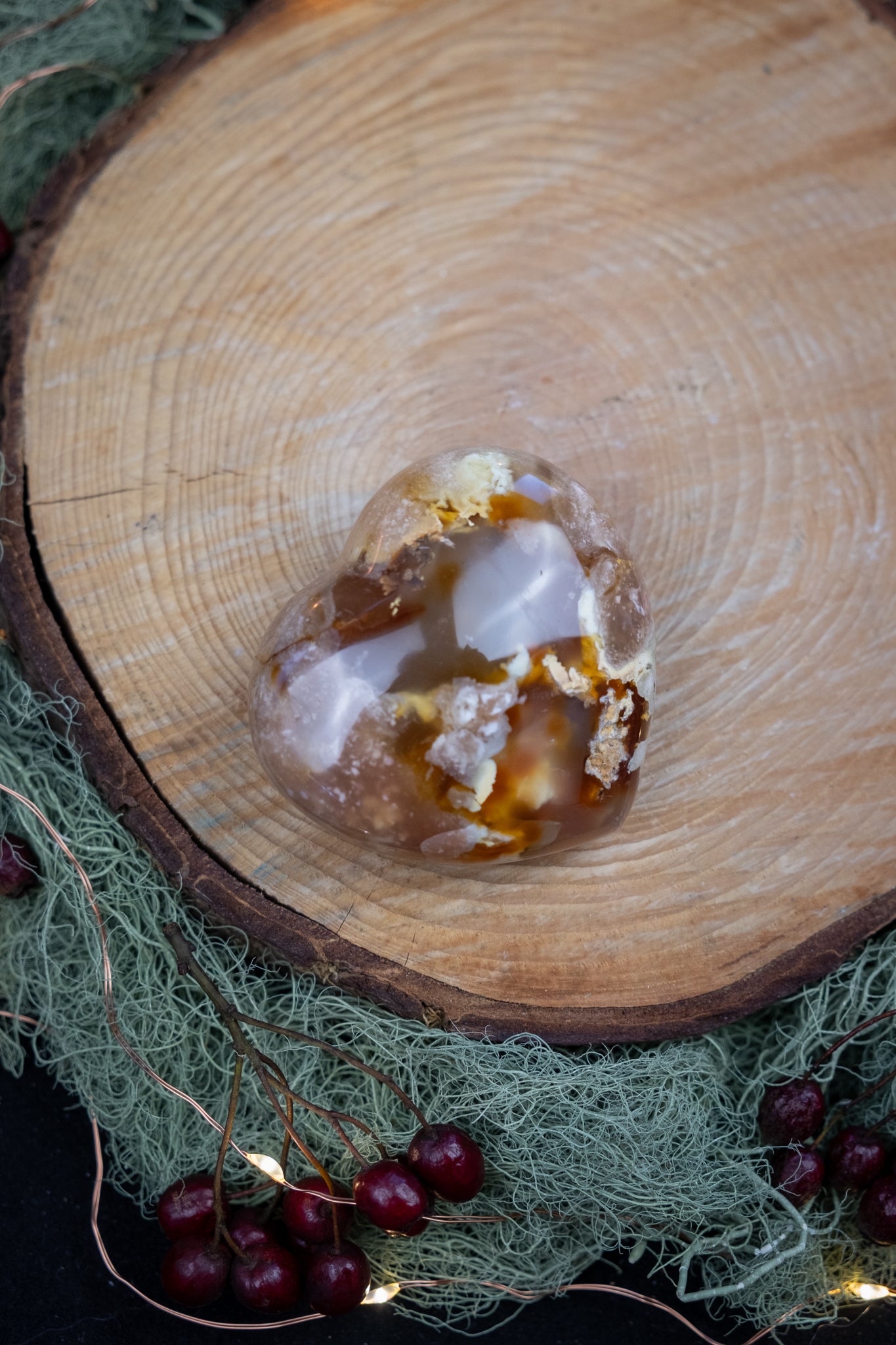 Flower Agate Heart, High Grade Polished Gemstone, Emotional Growth Stone, Calming Feminine Energy Crystal