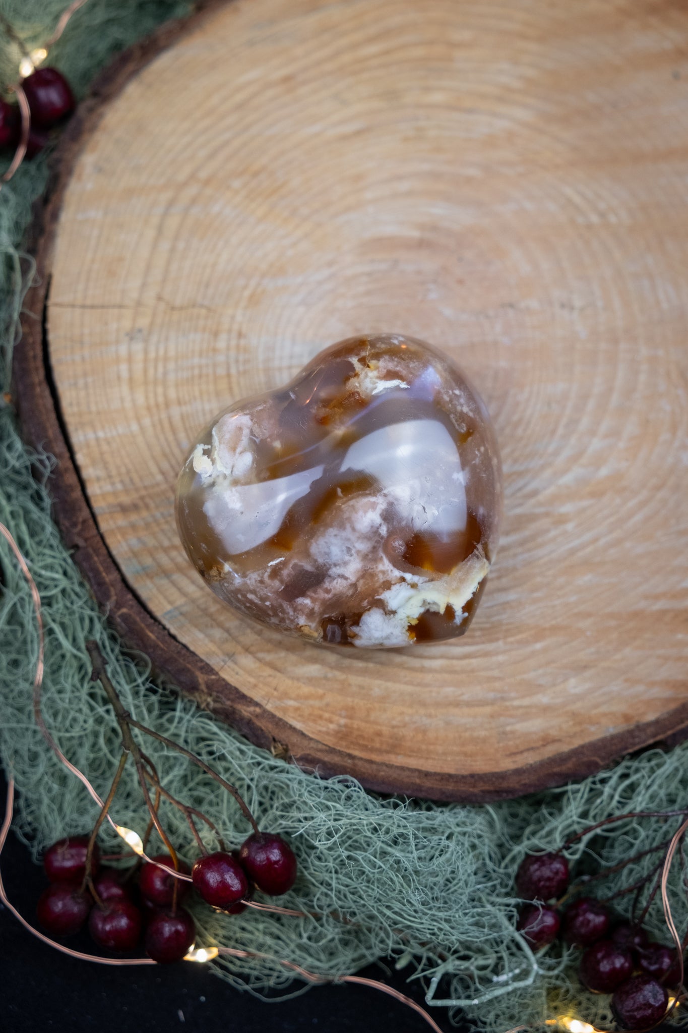 Flower Agate Heart, High Grade Polished Gemstone, Emotional Growth Stone, Calming Feminine Energy Crystal