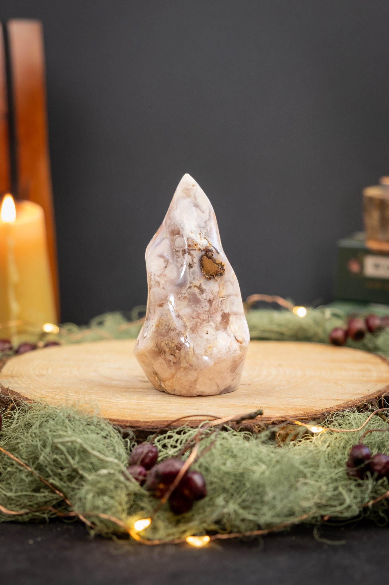 Flower Agate Flame Crystal from Madagascar, Nurturing Growth Manifestation Stone for New Beginnings Creativity and Gentle Strengt