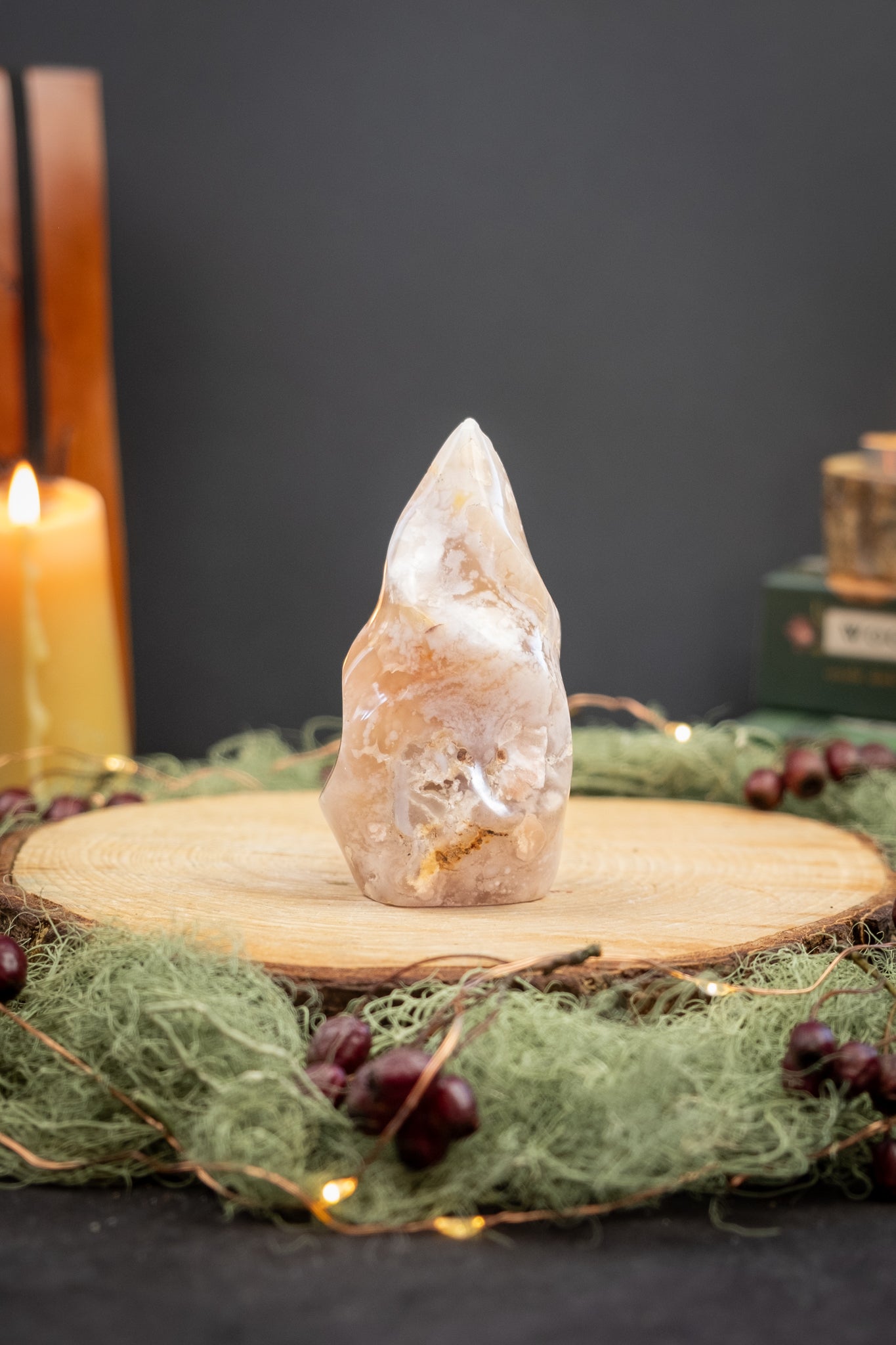 Flower Agate Flame Crystal from Madagascar, Nurturing Growth Manifestation Stone for New Beginnings Creativity and Gentle Strengt