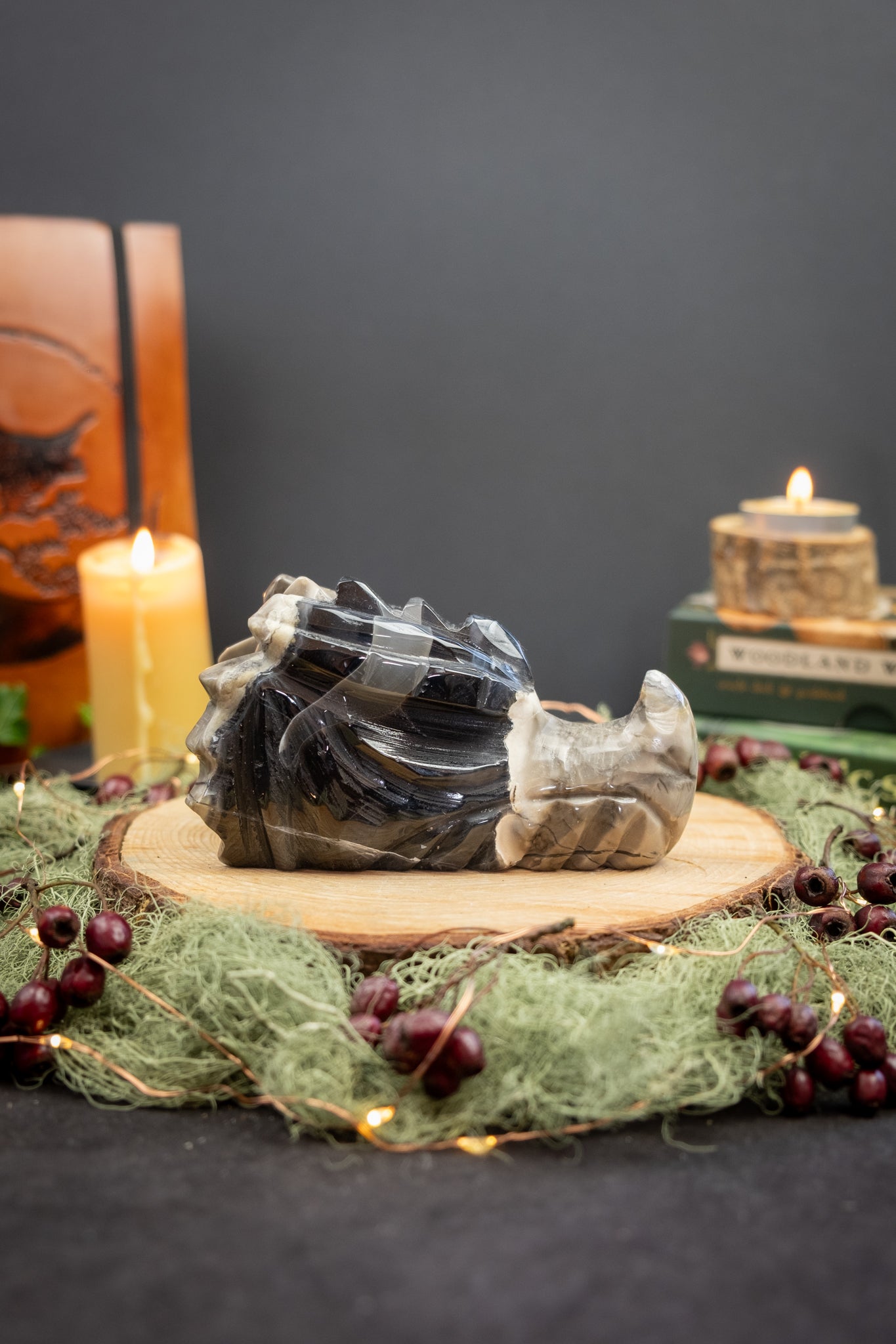 Volcano Agate Dragon Head Carving, UV Reactive Crystal Stone for Protection and Transformation, Ethically Sourced China