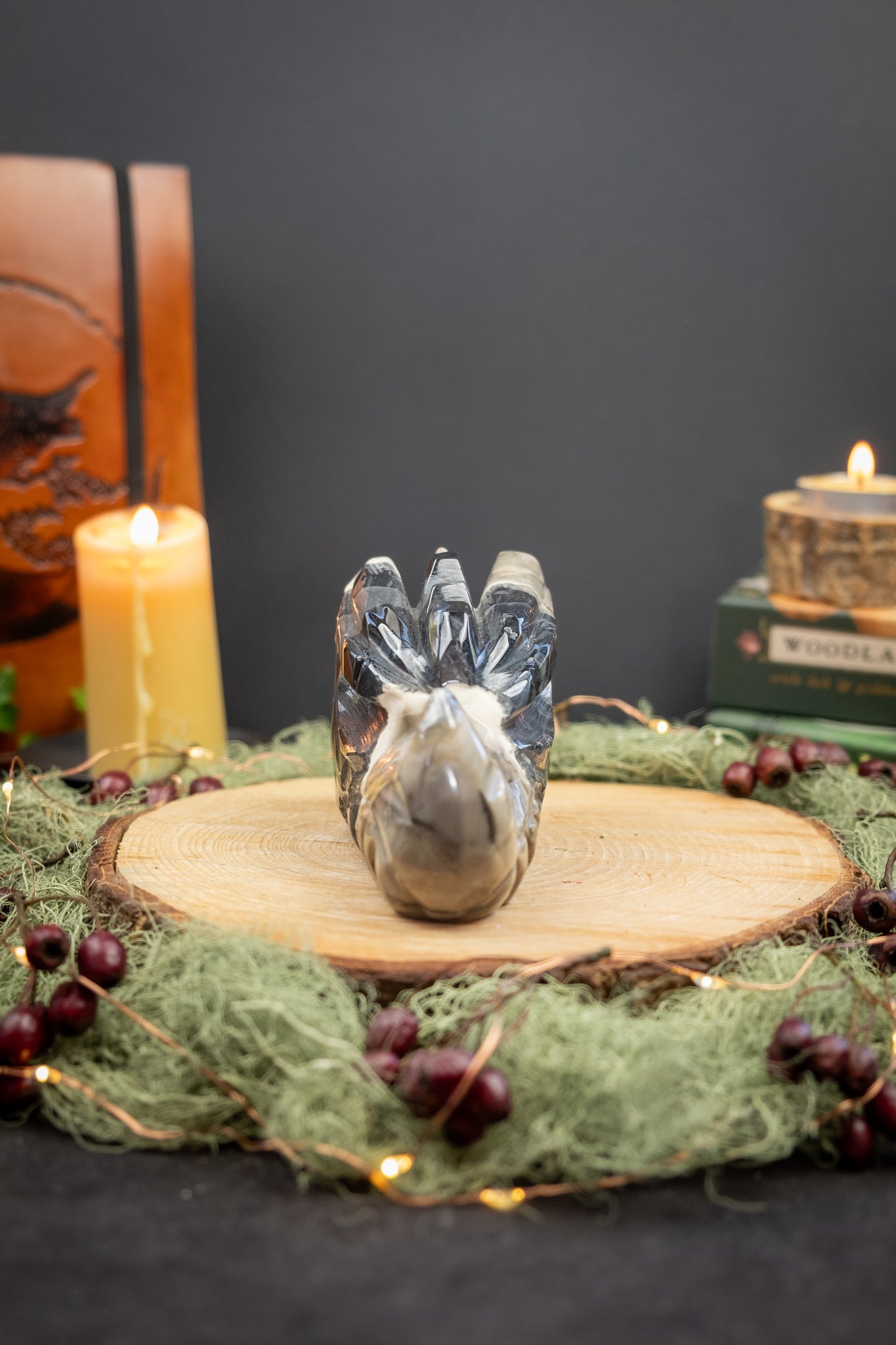 Volcano Agate Dragon Head Carving, UV Reactive Crystal Stone for Protection and Transformation, Ethically Sourced China