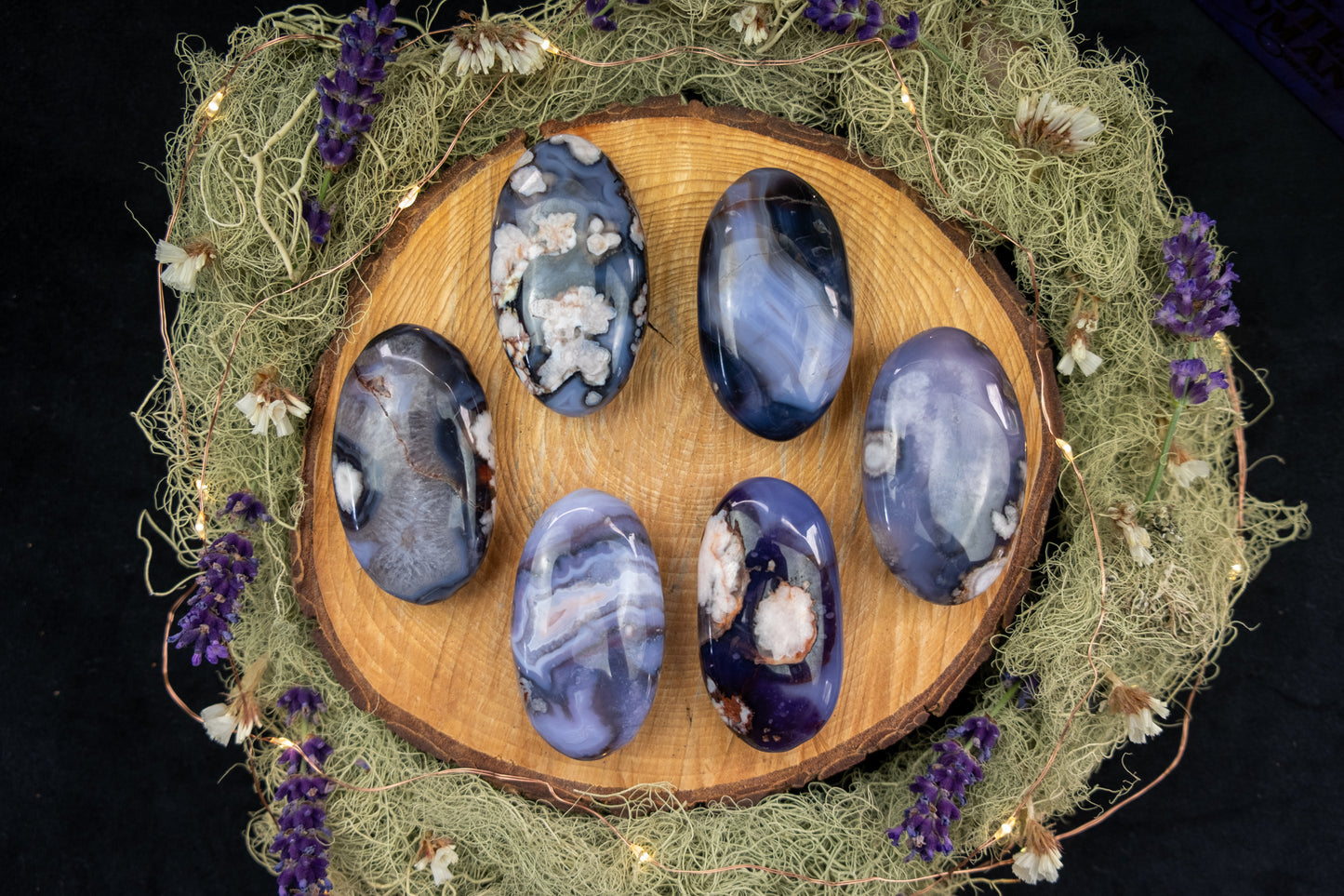 Purple Flower Agate Palm Stone