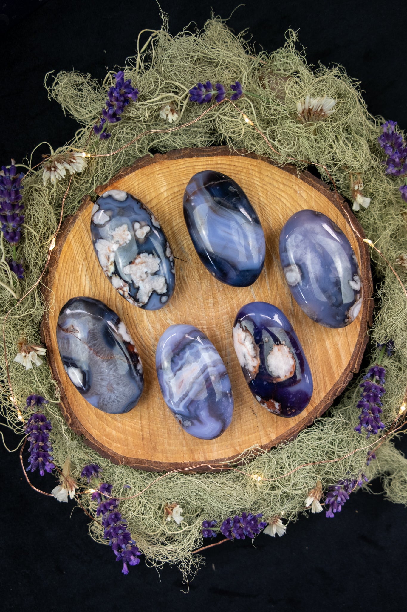 Purple Flower Agate Palm Stone