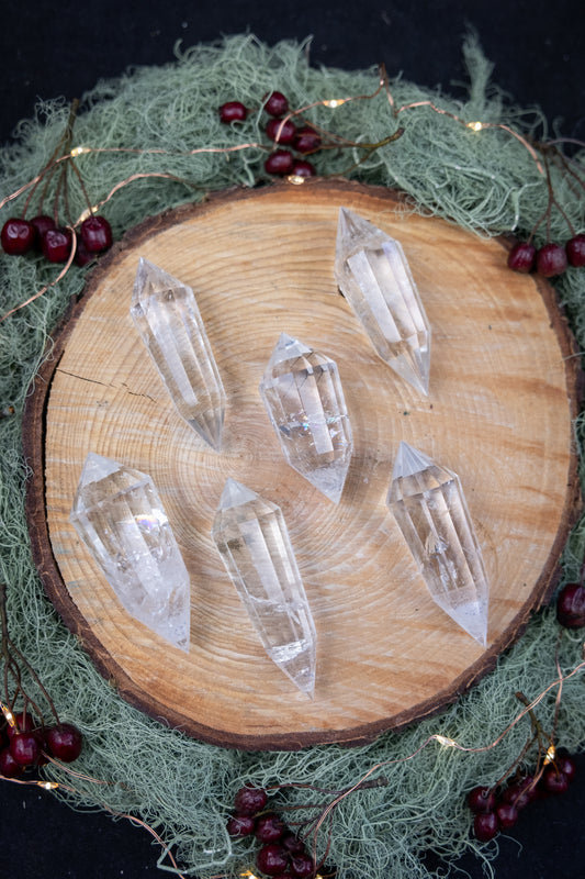 12 Sided Vogel Cut Lemurian Quartz DT Crystal, Exceptional Grade Stone with High Clarity Rainbows and Veils