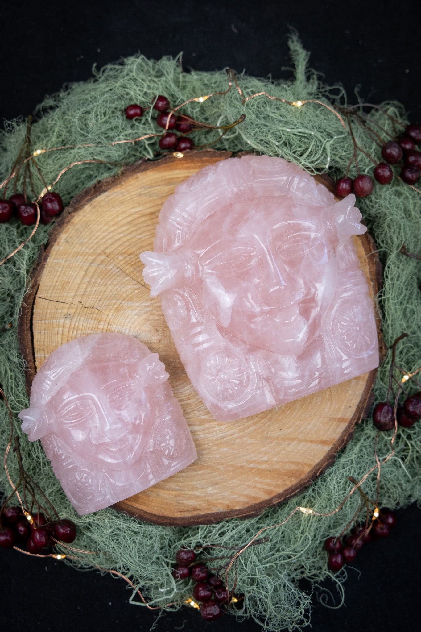 Exceptional Rose Quartz Hathor Carving, Hand Carved Goddess Crystal, High Grade Love and Heart Healing Stone