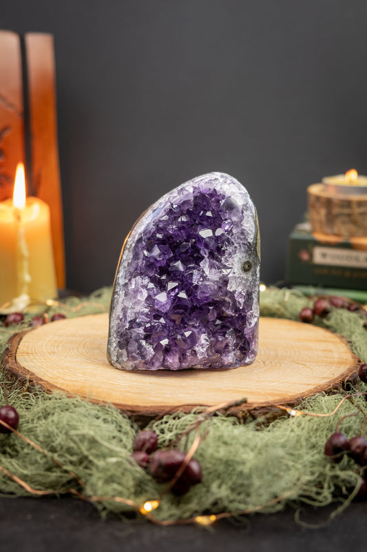 Stunning Deep Purple Amethyst Cluster, Cut Base Crystal from Uruguay, High Grade Amethyst Stone for Calm Protection and Spiritual Clarity