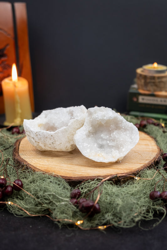 High Grade Sparkly Crystal Cave Pair, Small Druzy Crystal Caverns, Natural Intuitively Chosen Decorative Crystals