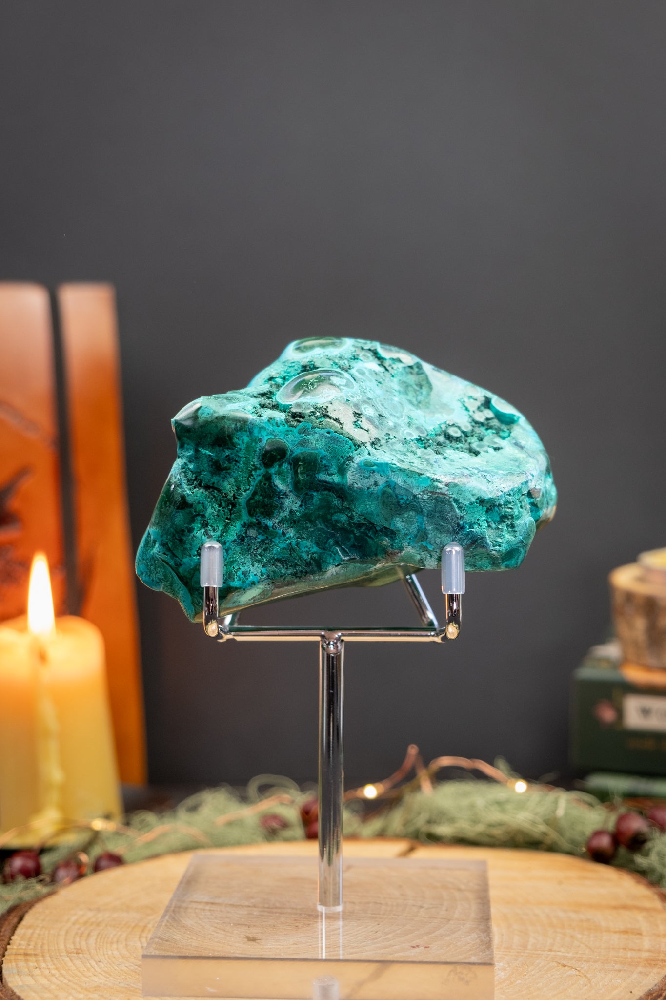 Malacholla Freeform Crystal, Chrysocolla and Malachite Stone, Heart Healing, Calm Communication, Ethically Sourced Statement Piece