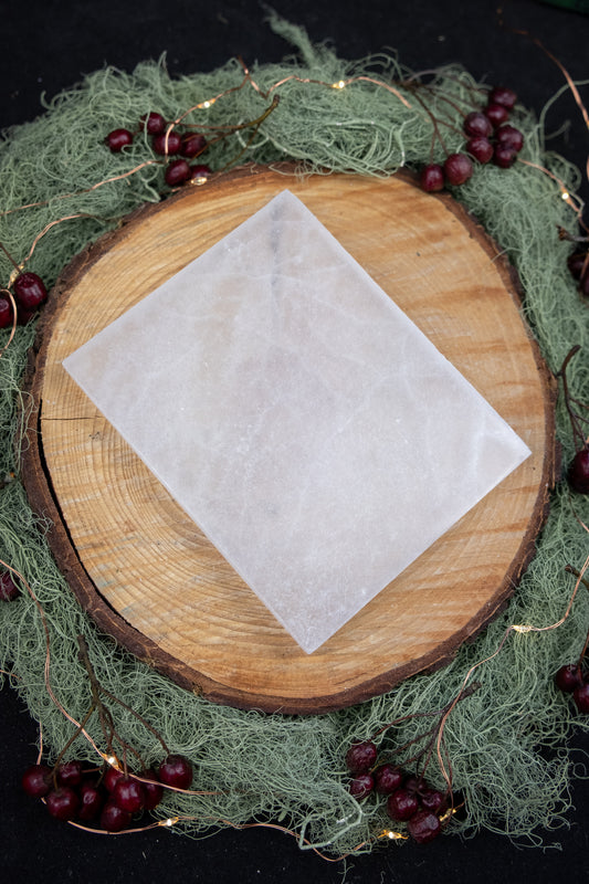 Selenite Polished Charging Slab, Crystal Cleansing Plate for Energy Clearing, Meditation and Sacred Space