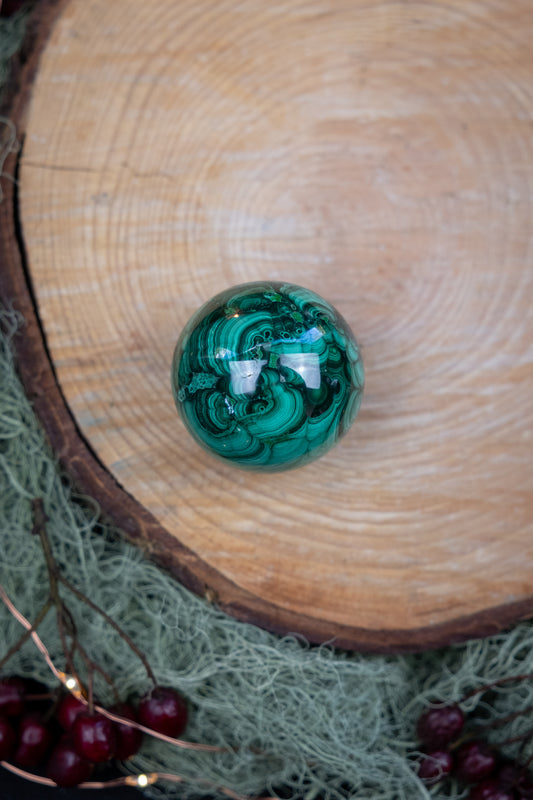 Malachite Sphere for Protection, Transformation, Emotional Healing, Heart Chakra, Crystal Ball, Polished Green Gemstone, Mineral Sphere