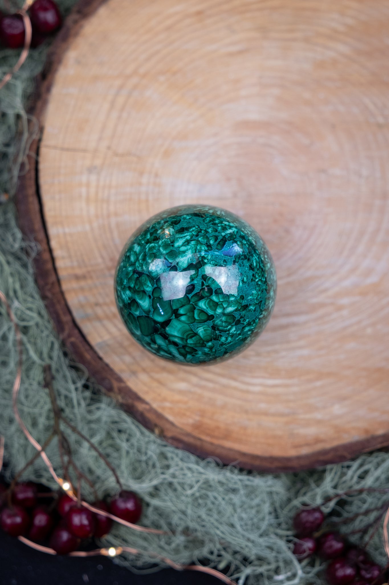 Malachite Sphere Crystal for Transformation and Heart Healing, Polished Green Malachite Stone from the Congo