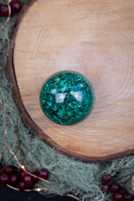 Malachite Sphere Crystal for Transformation and Heart Healing, Polished Green Malachite Stone from the Congo