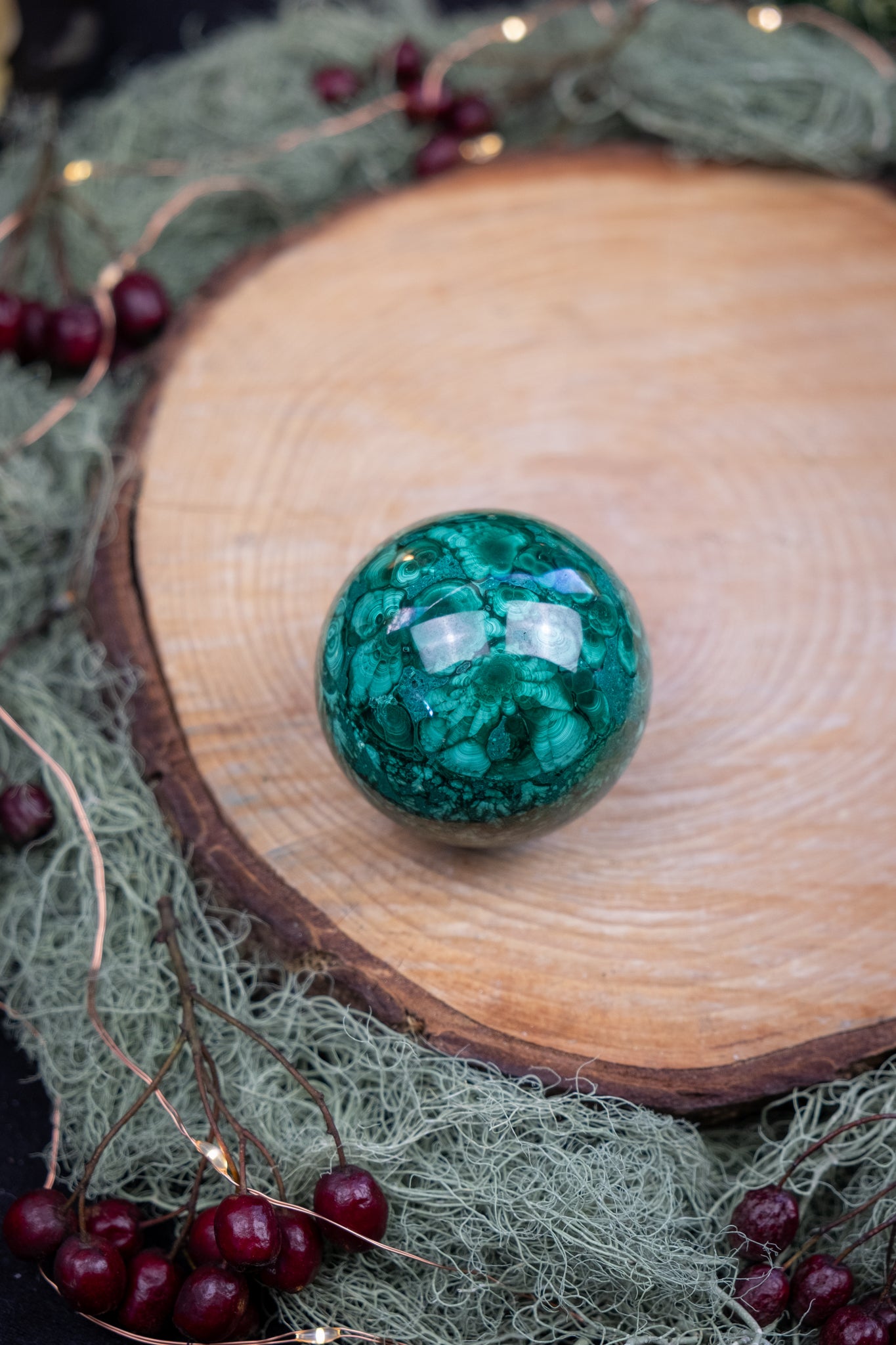 Malachite Sphere Crystal for Transformation and Heart Healing, Polished Green Malachite Stone from the Congo