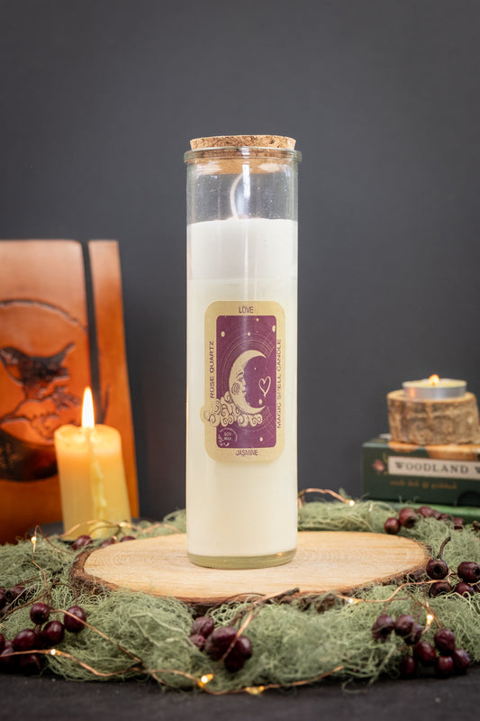 Magic Spell Candle for Love, Soy Wax Candle with Rose Quartz and Jasmine Aroma