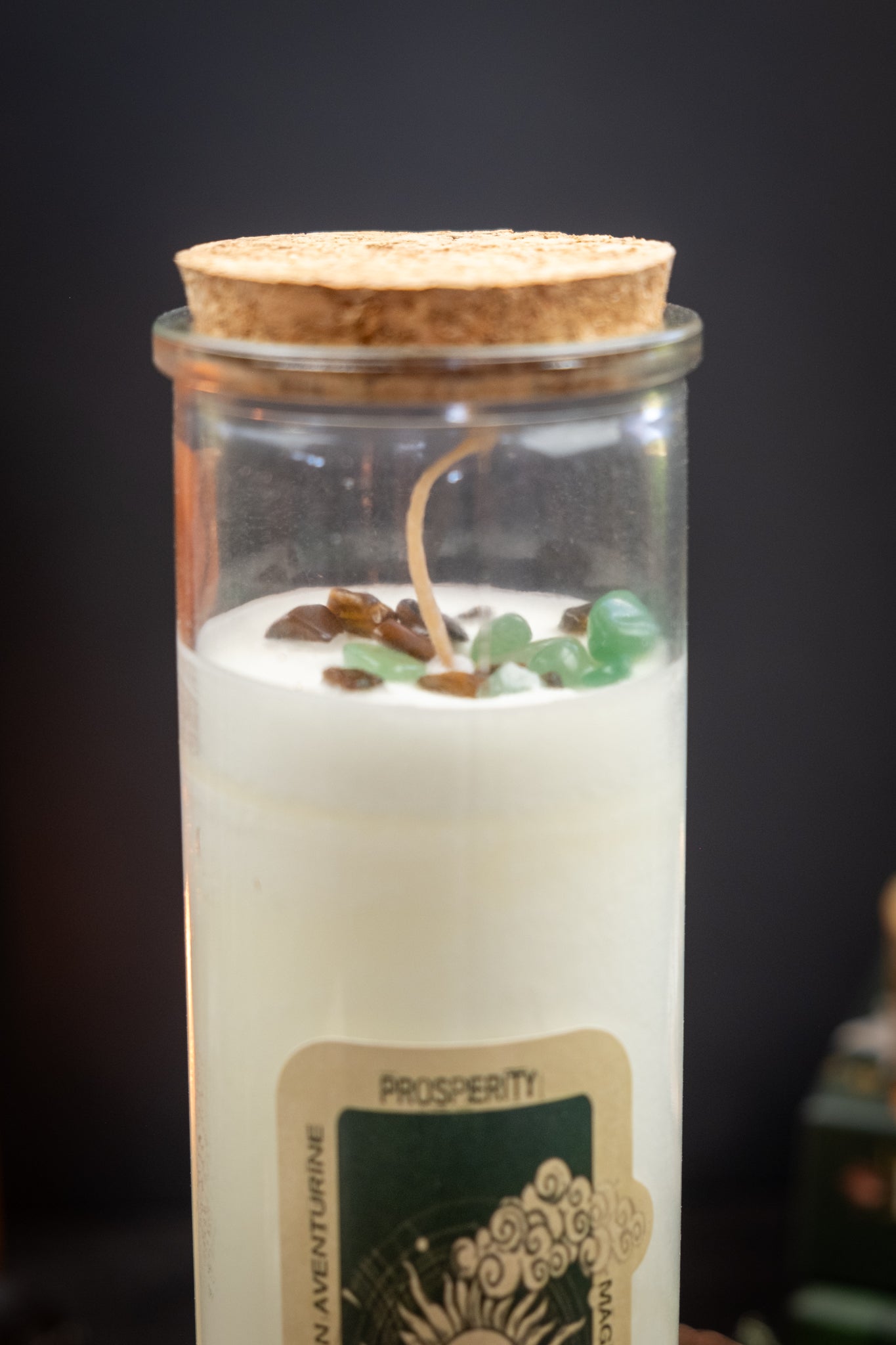 Magic Spell Candle Prosperity with Tiger Eye, Green Aventurine, Lemon Honeysuckle Soy Wax Intention Candle