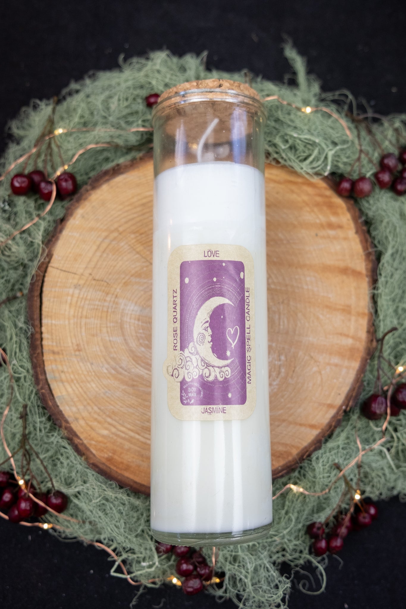 Magic Spell Candle for Love, Soy Wax Candle with Rose Quartz and Jasmine Aroma