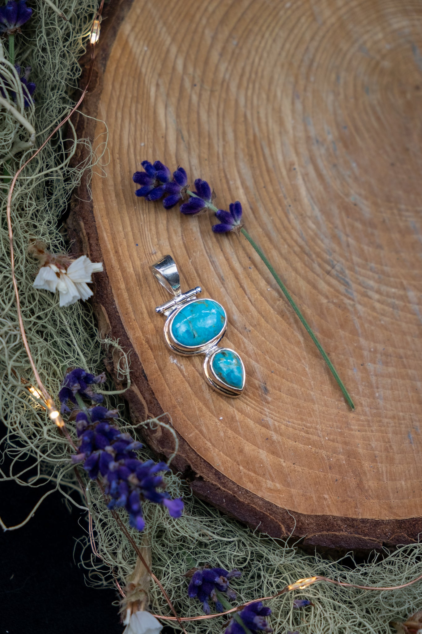Mexican Turquoise Hinged Pendant in Sterling Silver
