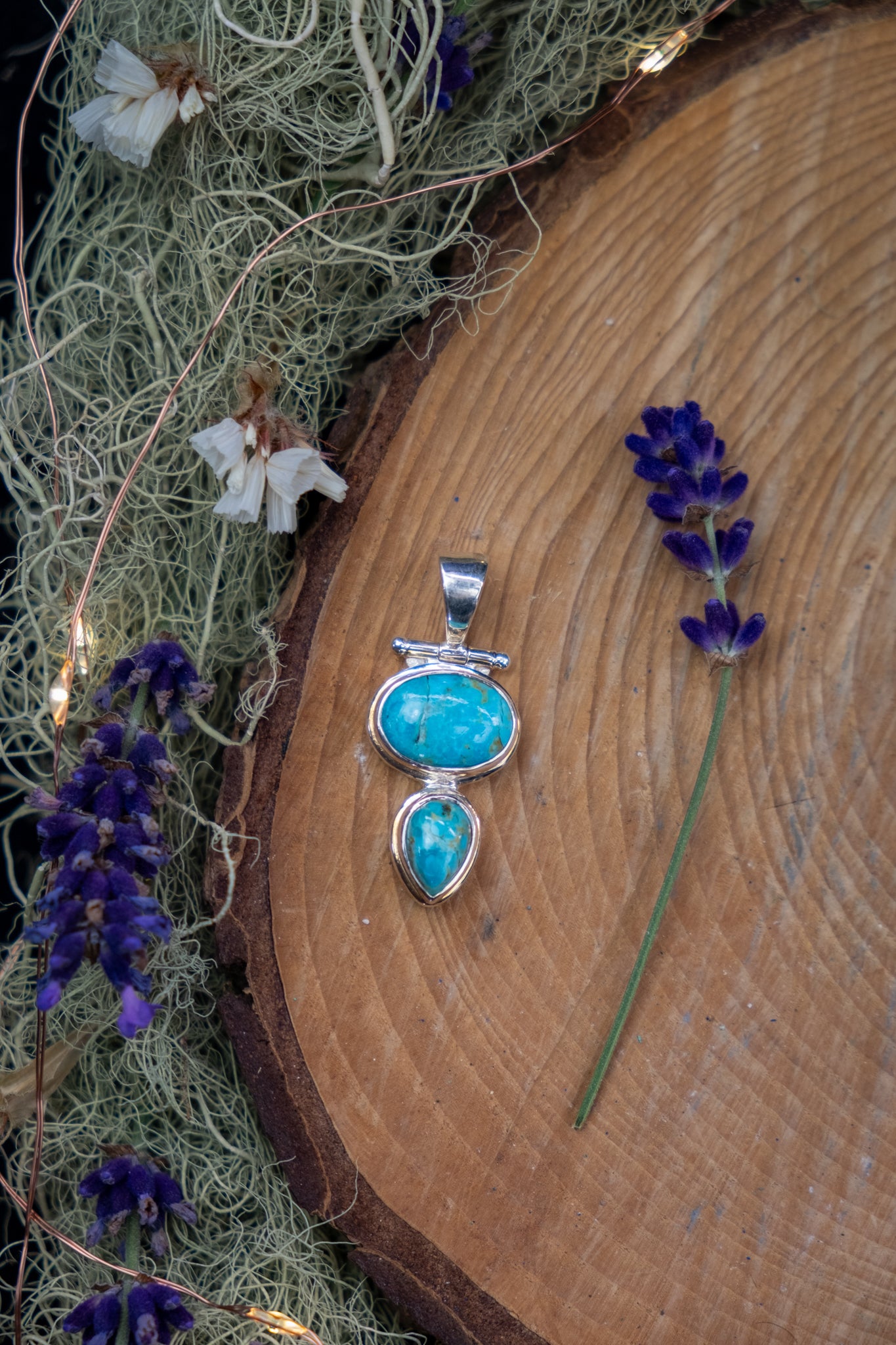 Mexican Turquoise Hinged Pendant in Sterling Silver