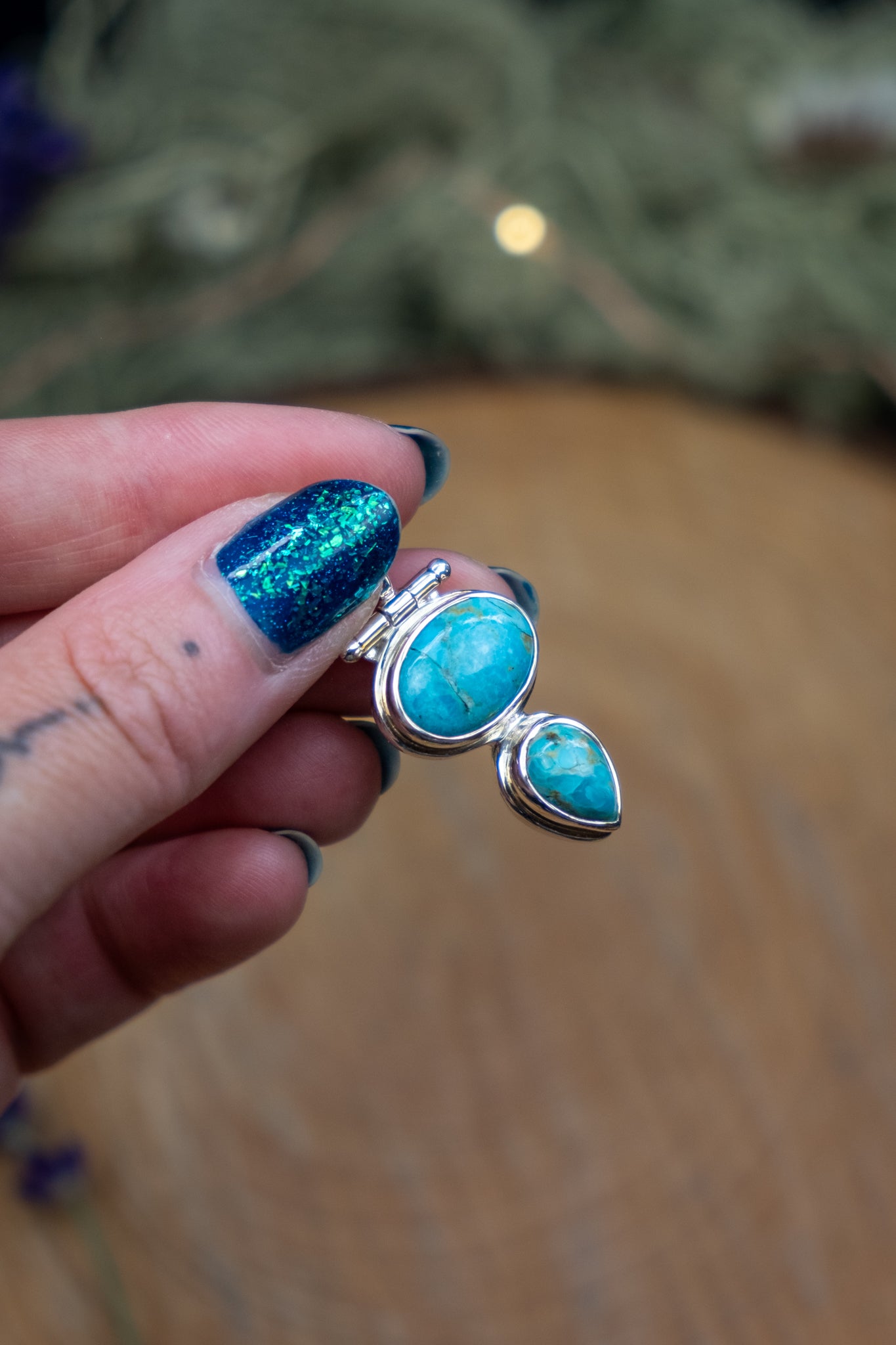 Mexican Turquoise Hinged Pendant in Sterling Silver