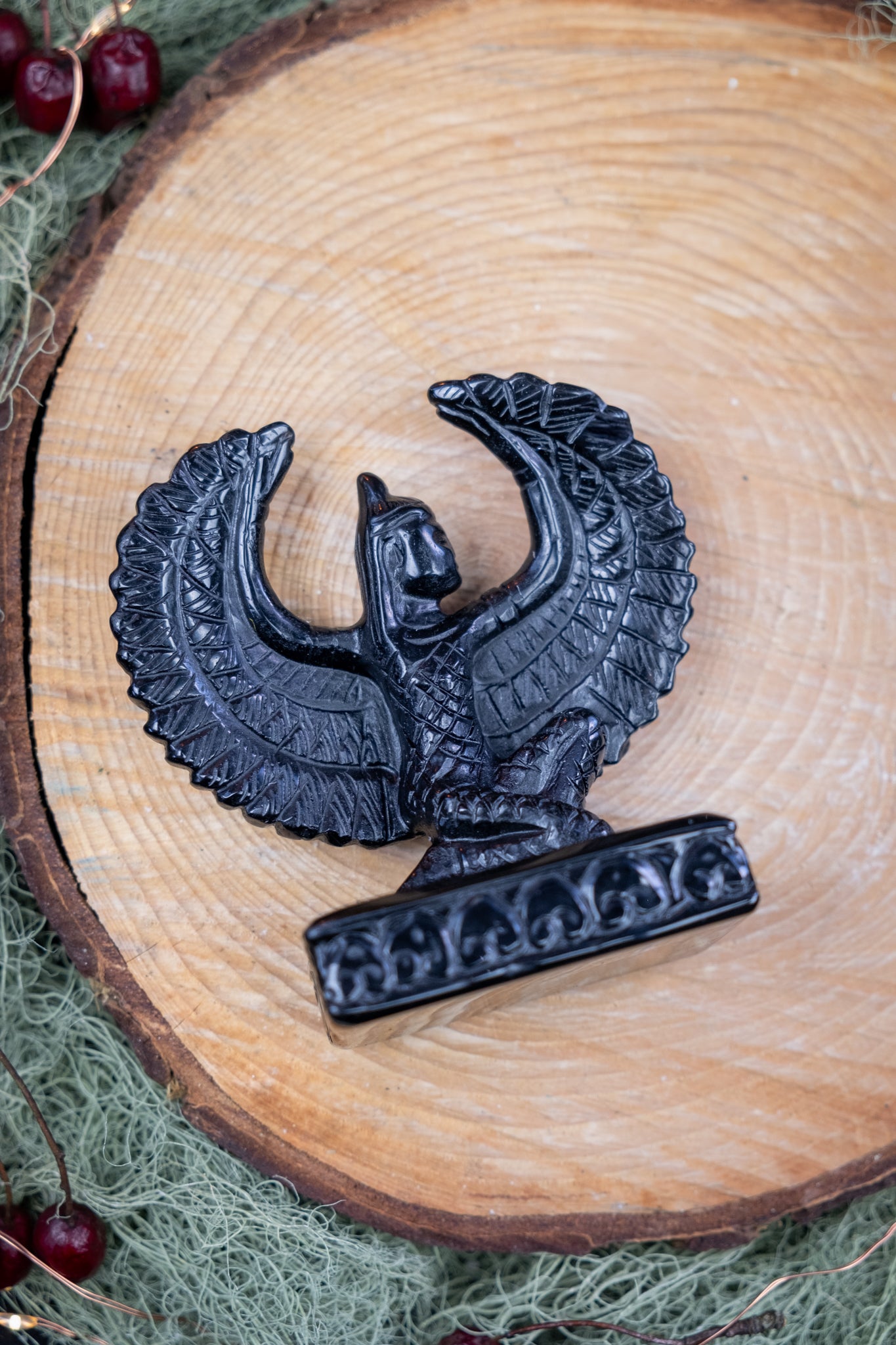 Isis Goddess Carving in Black Obsidian, Hand Carved Sacred Feminine Statue, Protection and Grounding Crystal, Ancient Egyptian Goddess